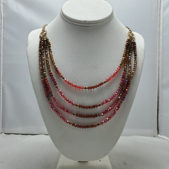 Ali Khan 4 row garnet glass beads with gold chain layered necklace - Picture 1 of 8
